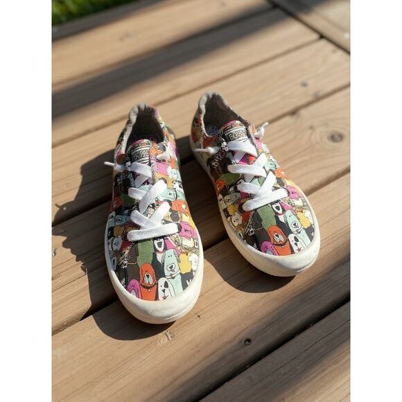 BOBS by Skechers Beach Bingo Dog Print Shoes – Women’s Size 9 – Confetti Canvas - Picture 1 of 4